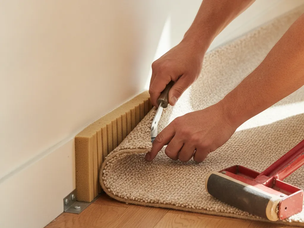 Carpet pad and tack strip at the wall
