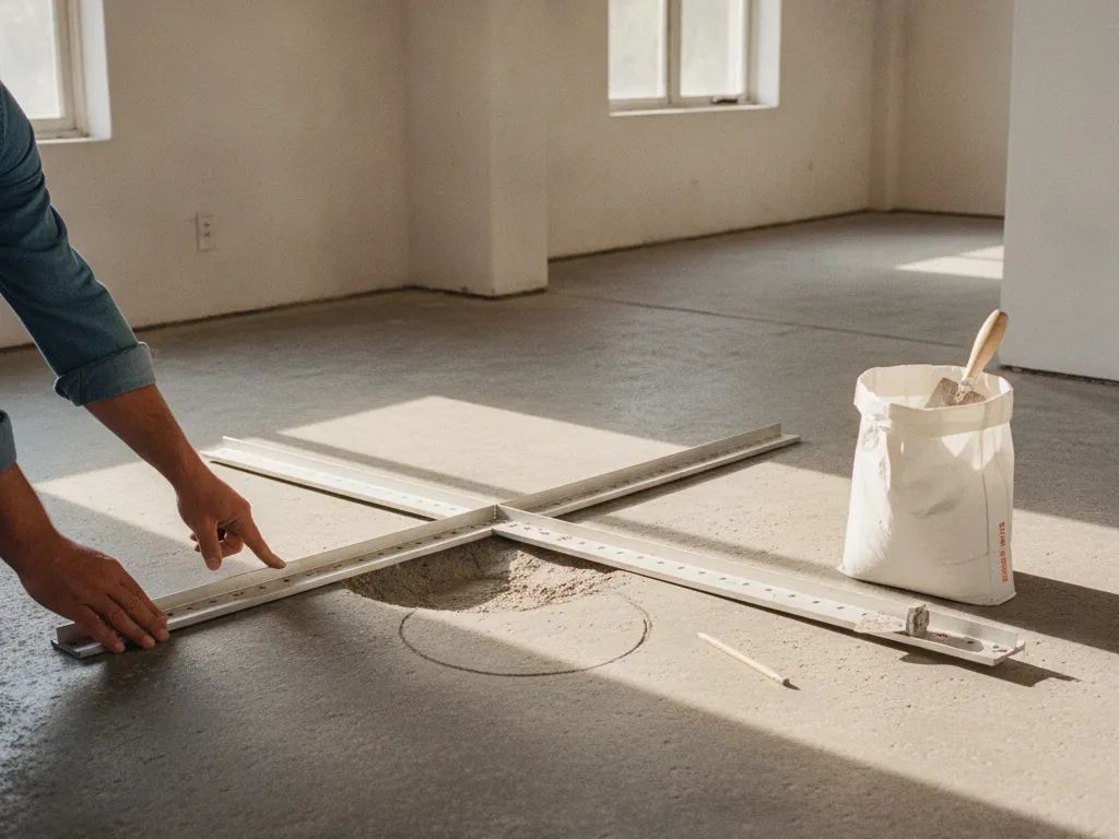 Straightedge showing a low spot on a concrete slab